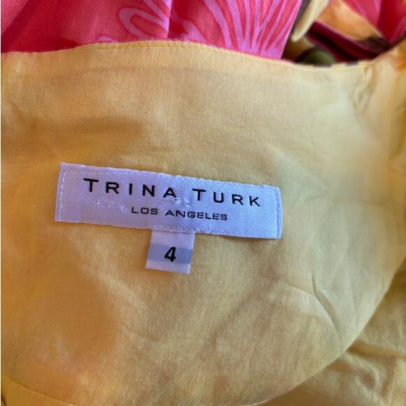 Trina Turk Floral Yellow Coral Pink Halter Fit Flare 1960's Mini Dress Size 4 - Picture 4 of 4